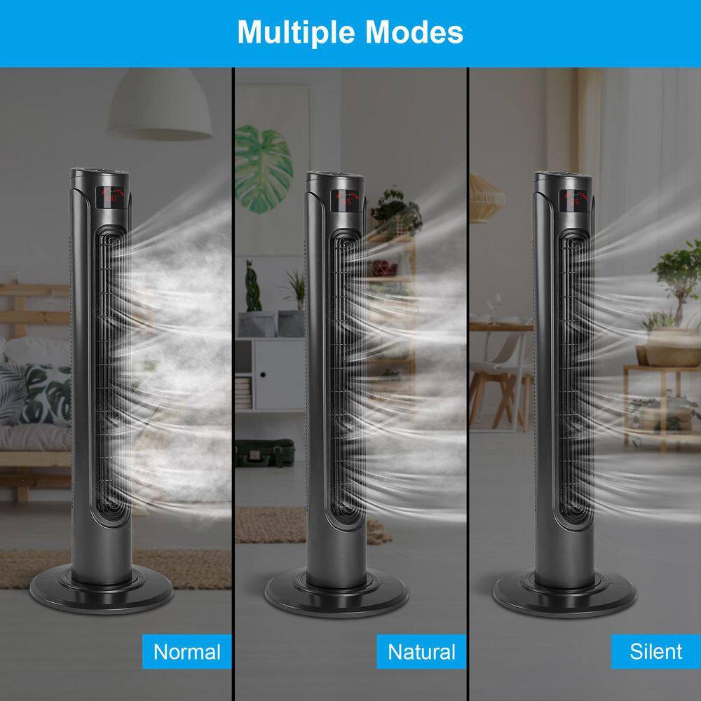 36 Inch Black Remote Controlled Oscillating Tower Fan