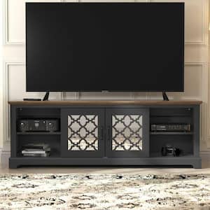 Heron 68.2 in. Black with Knotty Oak 2 Door TV Stand Fits TV's up to 75 in.