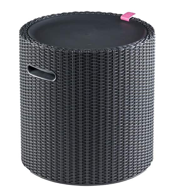 Keter Cool Stool Graphite Round Resin Outdoor and Indoor Side Table With Cooler