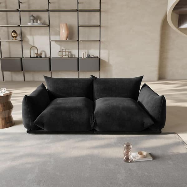 Modern 77 in. Flared Arm Chenille 2-Piece Loveseat 2-Seater Modular Convertible Sectional Sofa in Black