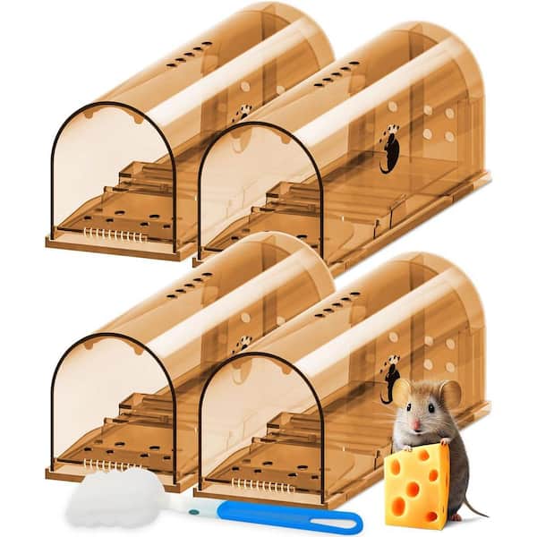 ITOPFOX Indoor Mouse Humane Mouse Traps, No Kill Live Catch and Release with Cleaning Brush, Instruction Manual, Brown (4-Pack)