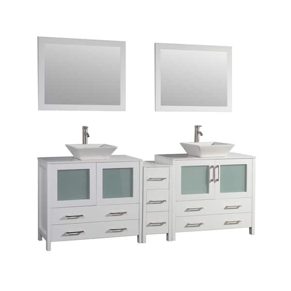 Vanity Art Ravenna 84 In W Bathroom Vanity In White With Double Basin In White Engineered 