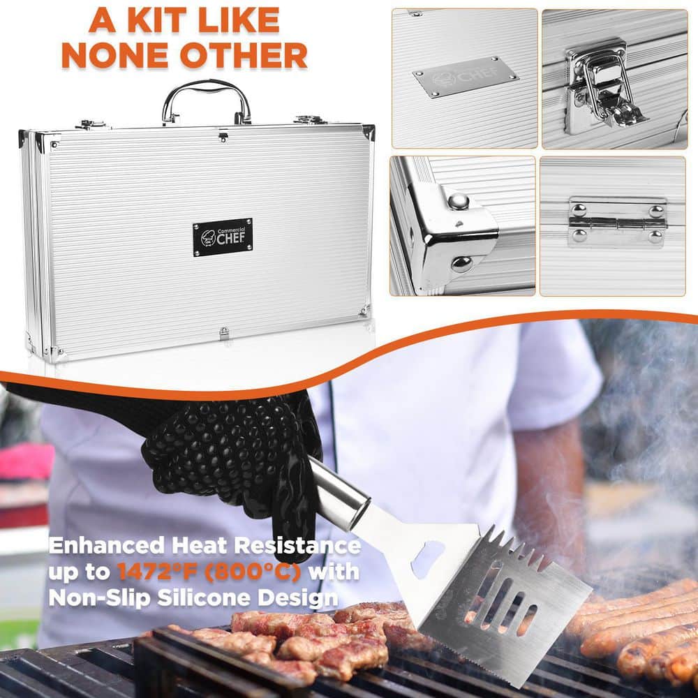 Commercial Chef 25-Piece Stainless Steel BBQ Grill Tool Set with Aluminum Case