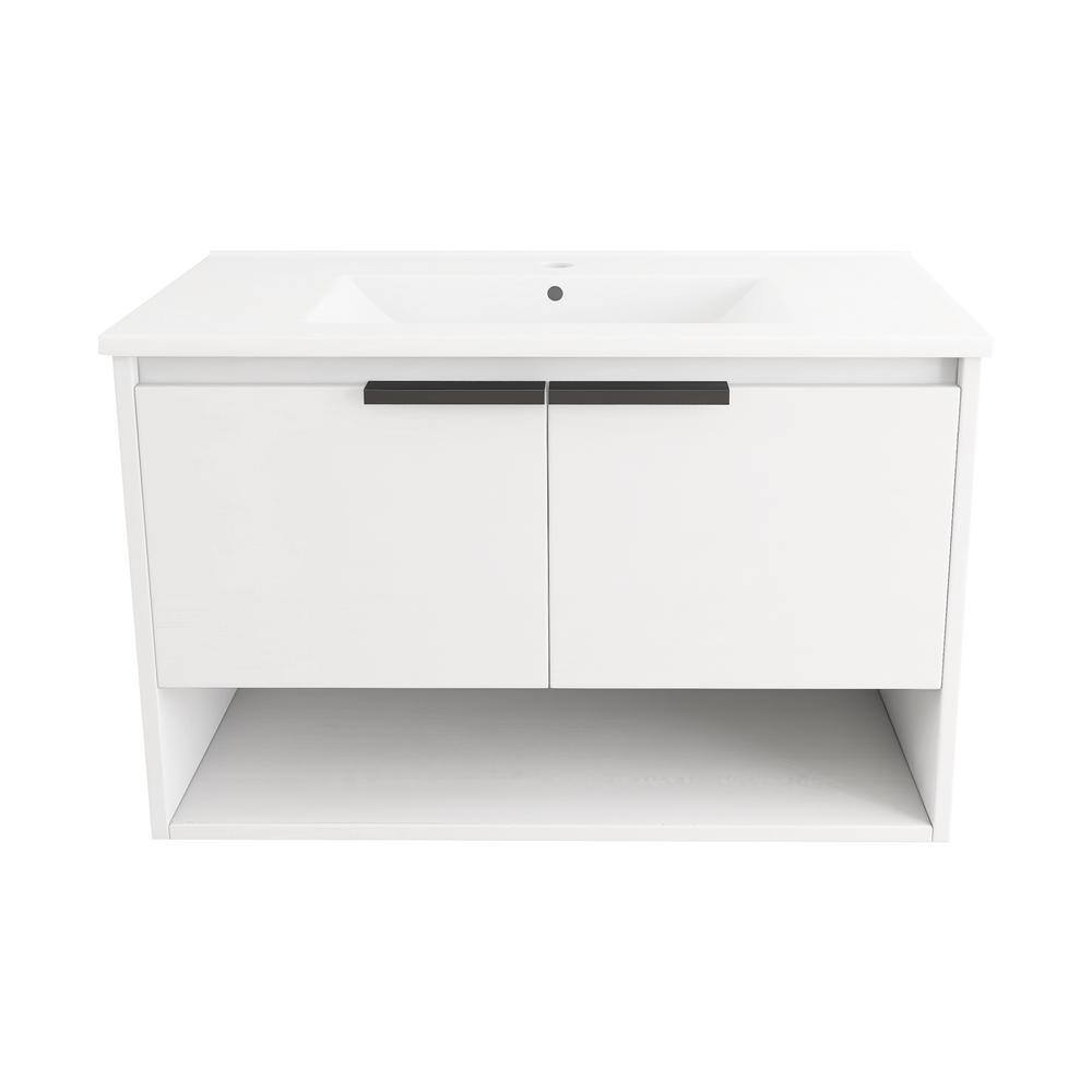 32 in. W x 18 in. D x 20 in. H Bath Vanity in White with White Ceramic Top 