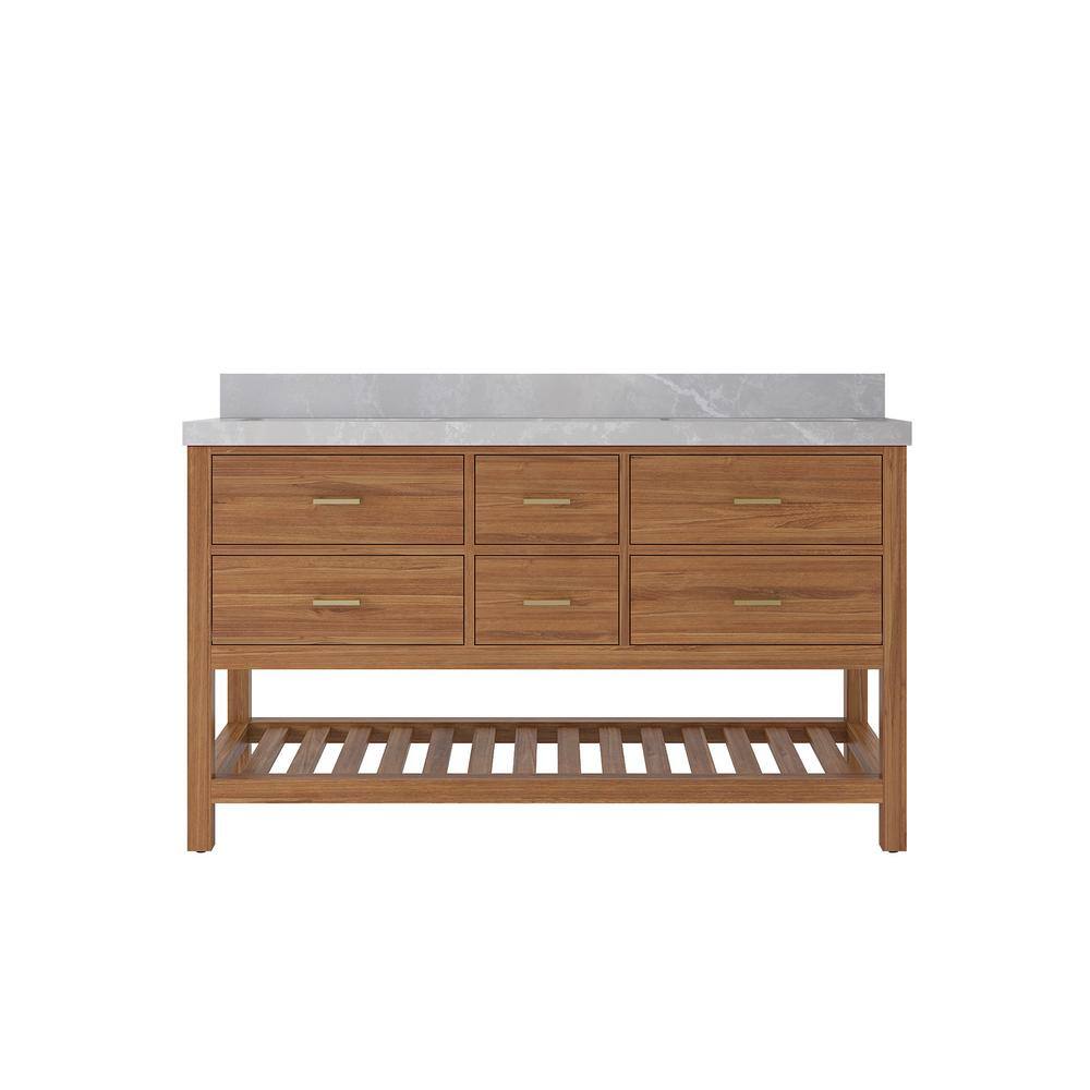 Parker Teak 60 in. W x 22 in. D x 36 in. H Double Sink Bath Vanity in Golden Teak with 2 in. Pearl Gray Qt. Top price history on PriceWatchPro