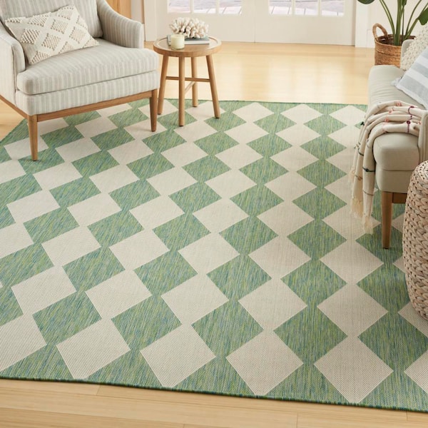 Positano Blue Green 8 ft. x 10 ft. Diamond Contemporary Area Rug
