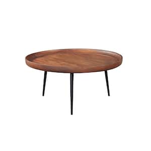 Venice 36 In. Mango Brown Round Solid Wood Coffee Table with Tray Top