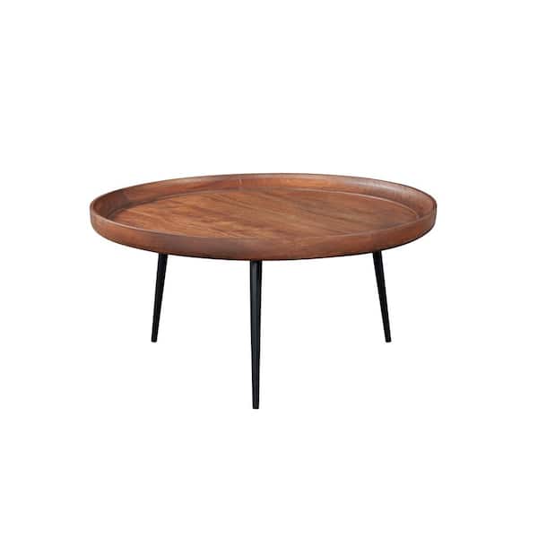 Martin Svensson Home Venice 36 in. Mango Brown Round Solid Wood Coffee Table with Tray Top
