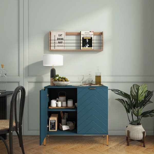 Clihome Modern Green 31.5 in. H 2-Door Storage Cabinet with Adjustable Shelves and Metal Legs