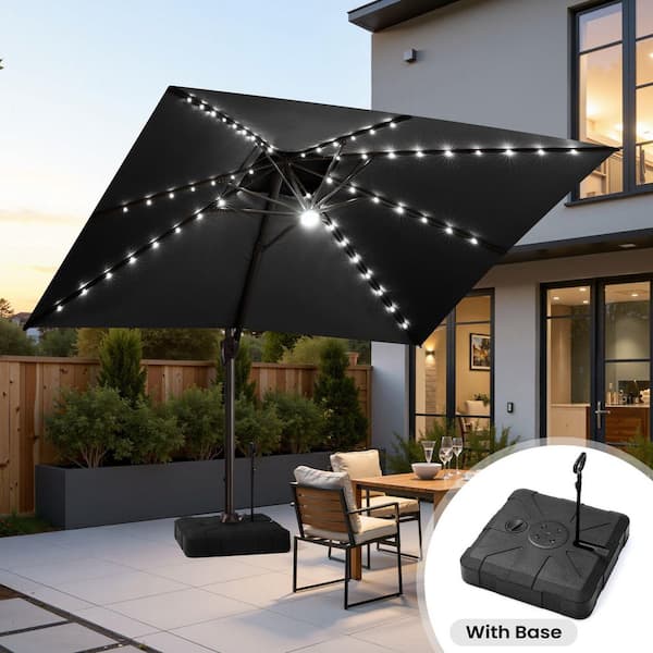 Crestlive Products 13 ft. x 10 ft. Cantilever Patio Umbrella with Solar  Lights Outdoor Umbrella with Fillable 350 lb. Wheeled Base in Black  CL-UWB8633BLK - The Home Depot