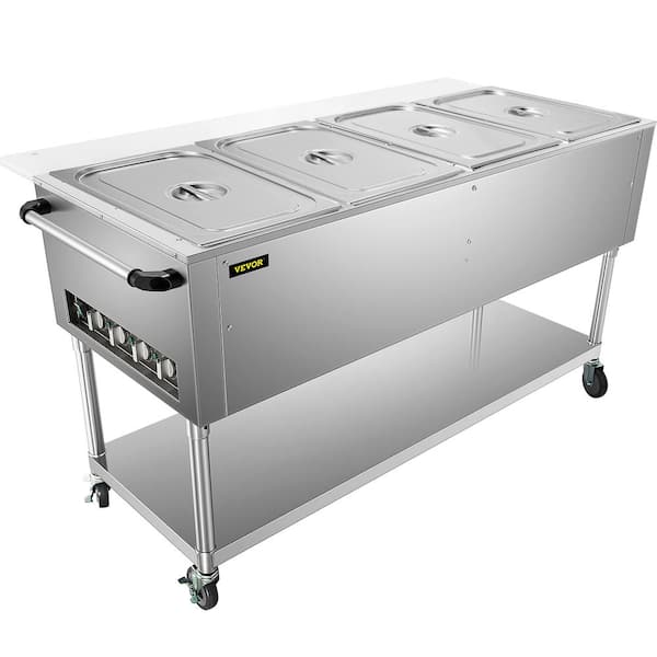 VEVOR 6 Pan x 1/2 GN Stainelss Steel Commercial Food Steam Table 6 in. Deep 1500-Watt Electric Countertop Food Warmer 66 qt.