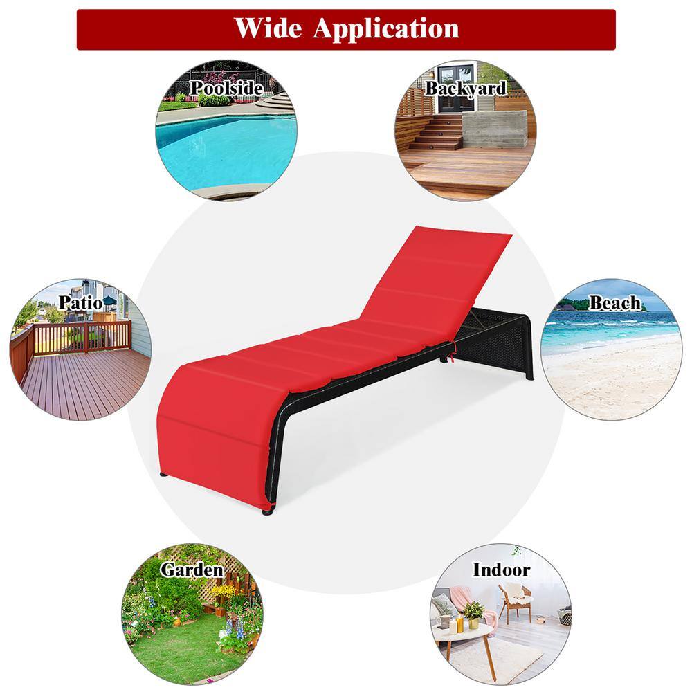 Red Cushioned Armless Steel Chaise Lounger Set