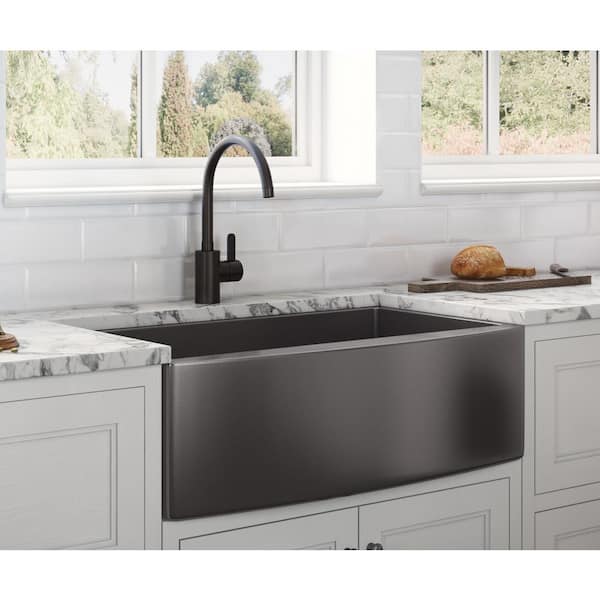 Terraza 36 in. Apron-Front Farmhouse Single Bowl 16-Gauge Stainless Steel Kitchen Sink in Gunmetal Black