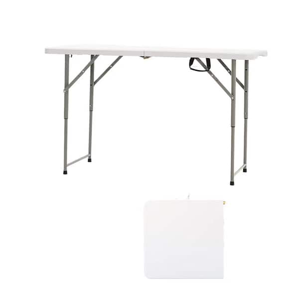 Unbranded Outdoor Folding Portable 48 in. White Rectangle Plastic Picnic Table for Beach, Hiking, Fishing, Gardening, Picnic