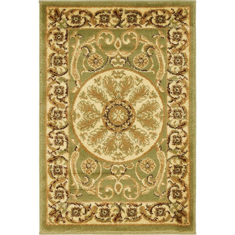 Versailles Light Green Synthetic Floral Rectangular Rug 2'2" x 3'1"