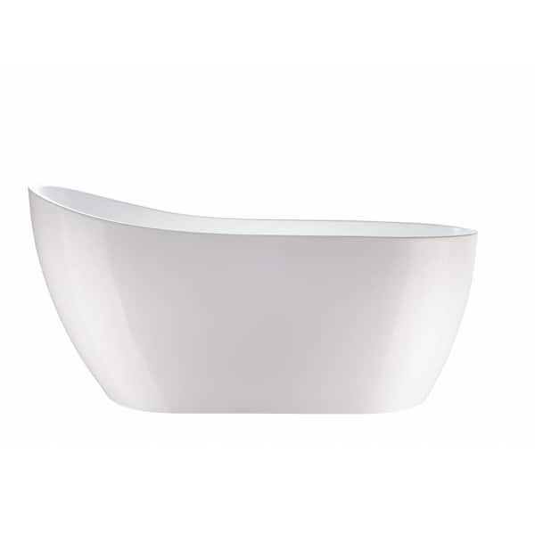 Clermont 59 in. Acrylic Freestanding Flatbottom Bathtub in White/Brushed Nickel