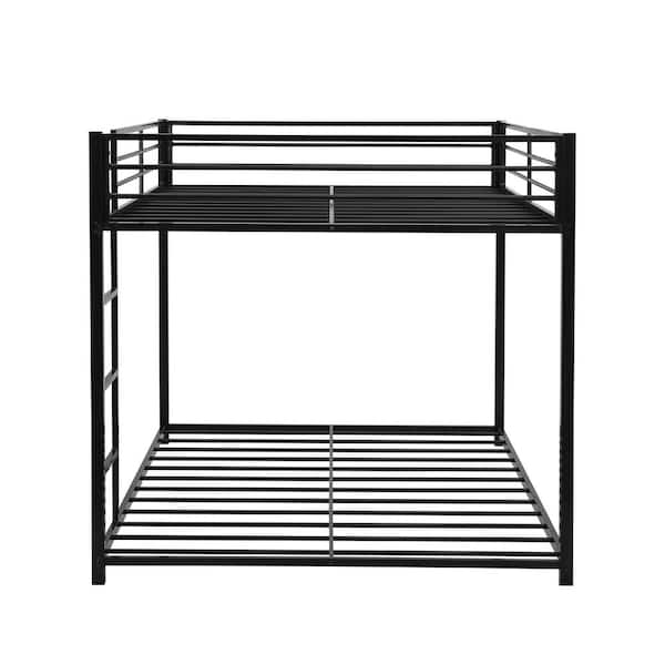Black Full over Full Metal Bunk Bed with Ladder and Full-length Guardrail