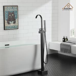 Single-Handle Floor Mounted Bathtub Faucet High Flow Bathroom Tub Filler with Hand Shower in Oil Rubbed Bronze
