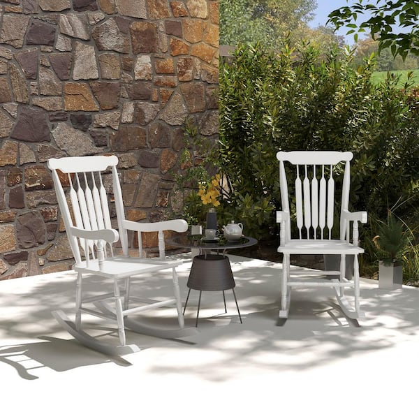 White Wood Outdoor Rocking Chair Set of 2