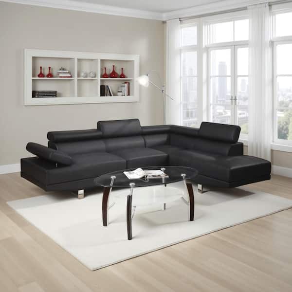 Cree 105 in. Pillow top Arm 2-Piece Faux leather L-Shaped Sectional Sofa in. Black and Chrome