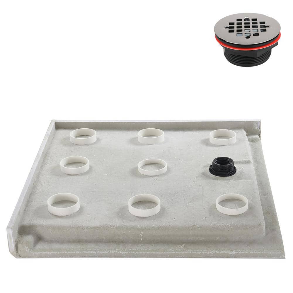 Glossy White 36'' Square Acrylic Corner Shower Base with Drain