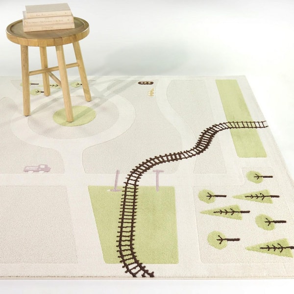 Roundabout Green 5 ft. 3 in. x 7 ft. Kids Activity Area Rug