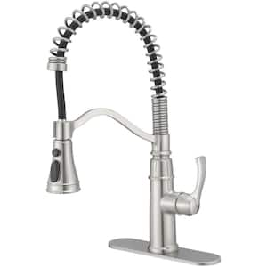 Single Handle Pull-Down Sprayer 3-Spray High Arc Pull Down Sprayer Kitchen Faucet With Deck Plate in Brushed Nickel