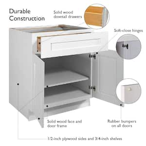 Brookings Plywood Ready to Assemble Shaker 48x34.5x24 in. 2-Door 2-Drawer Base Kitchen Cabinet in White