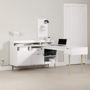 Koryn 59.25 in. Rectangle Pure White Particle Board 3-Drawers Desk with Power Stip