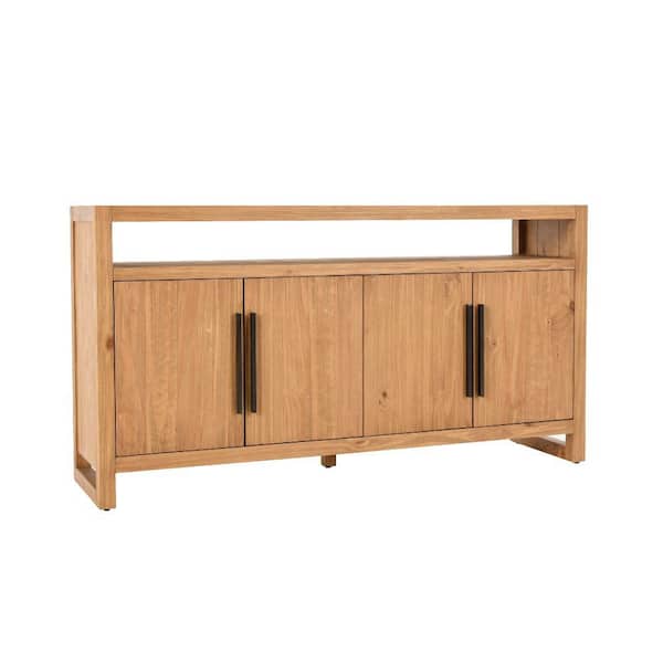 Benjara Brown Wood Top 65 in. Sideboard with 4-Door