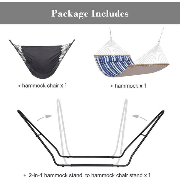 SUNCREAT 12 ft. 2-in-1 Indoor/Outdoor Portable Hammock Swing Chairs with Stand  Included, Heavy-Duty Hammock in Blue Stripe STAND011-2 The Home Depot