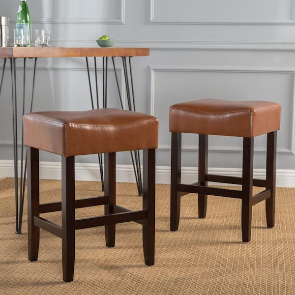 Lopez 26.75 in. Hazelnut Leather Backless Counter Stool (Set of 2)