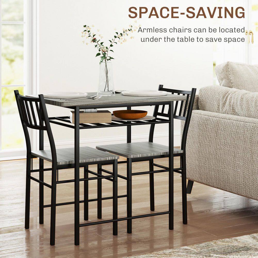 Gray Steel Frame Small Dining Table Set with Storage Rack