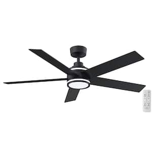 Ashburrow 52 in. Indoor Matte Black Ceiling Fan with Adjustable White LED Down and Upper Accent Light with Remote