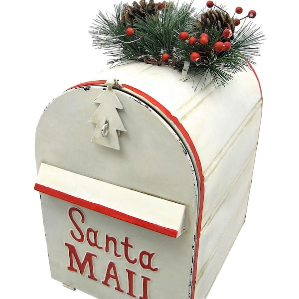 Zaer Ltd. International 42 in. Tall Standing Santa's Mail Christmas Mailbox with Light-up Wreath in Antique White ZR361849-AW - The Home Depot