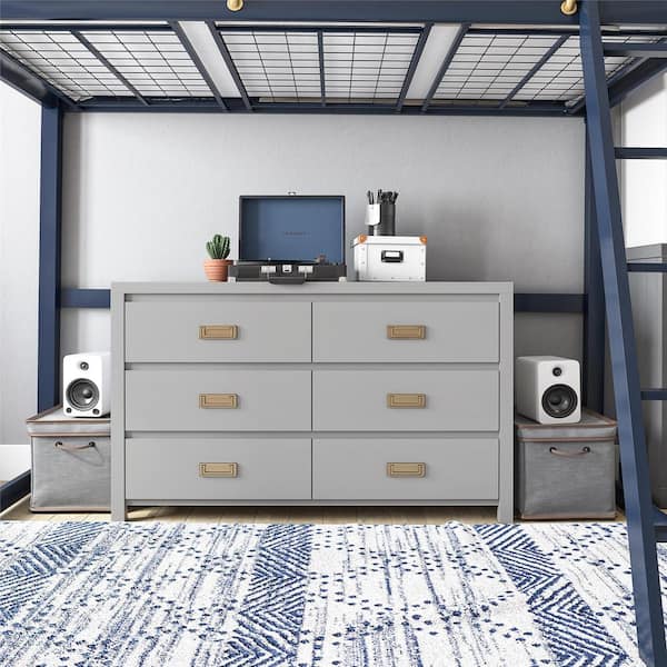 dove grey dresser Agnes Curved Edge 6 Drawer Dresser, Dove Gray with Oak Top