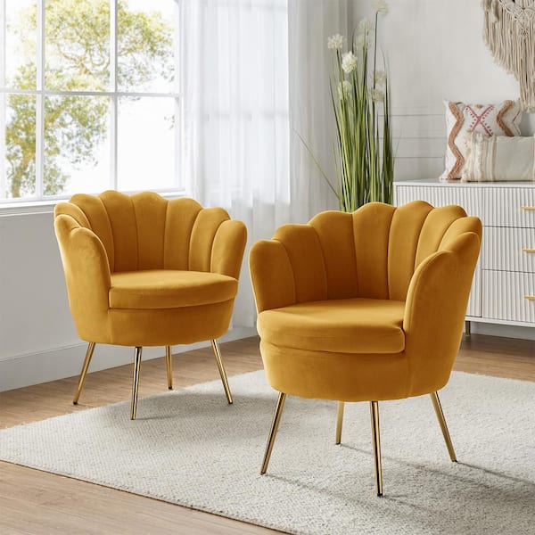 Fidelia Mustard Velvet Barrel Chair (Set of 2)