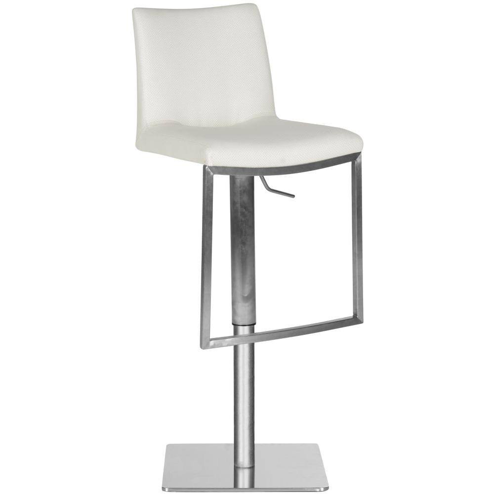 White Adjustable Swivel Leather and Metal Bar Stool
