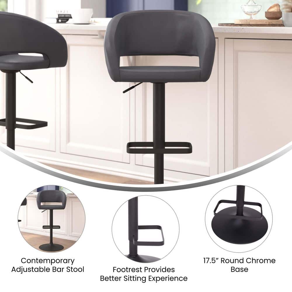 Gray Vinyl Adjustable Swivel Barstool with Black Metal Base