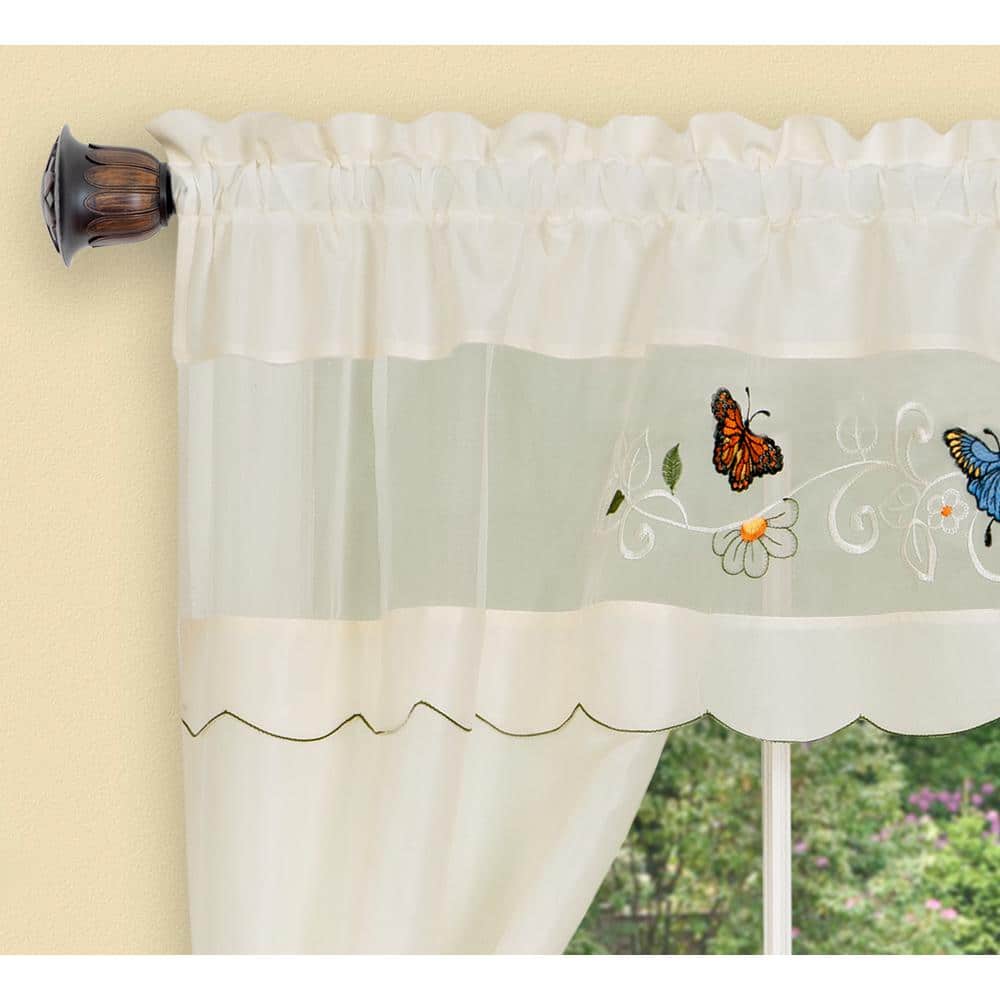 Daisy Meadow Blue Butterfly Embellished Cottage Window Curtain Set