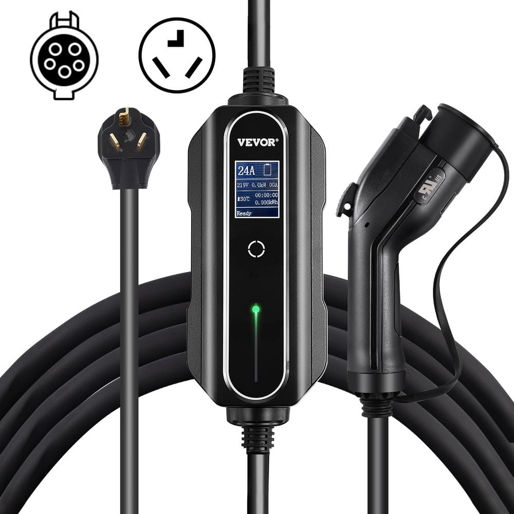 VEVOR Portable EV Charger Level 2 10 to 24 Amp Electric Charging Station  240-Volt with 25 ft. NEMA Cable for Home Car CDQSMC24AACLESCZLV4 - The Home  Depot