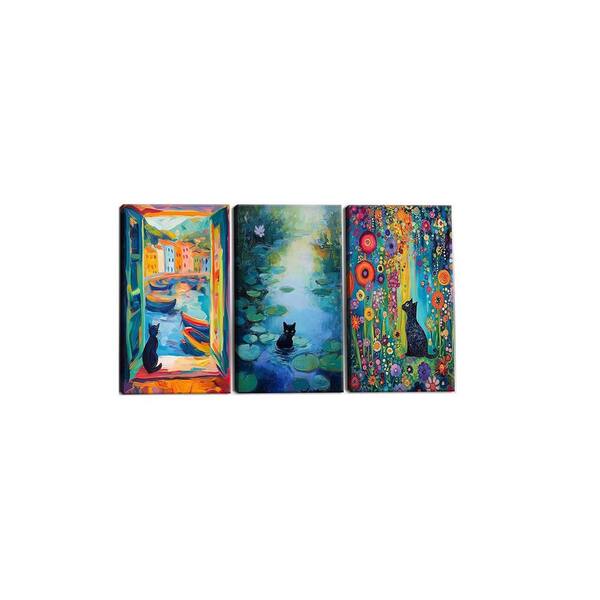 Funny Monet Black Cat Canvas Wall Art-Whimsical Matisse Cat Artwork Prints Wall Decor Cat Artwork 12x16in