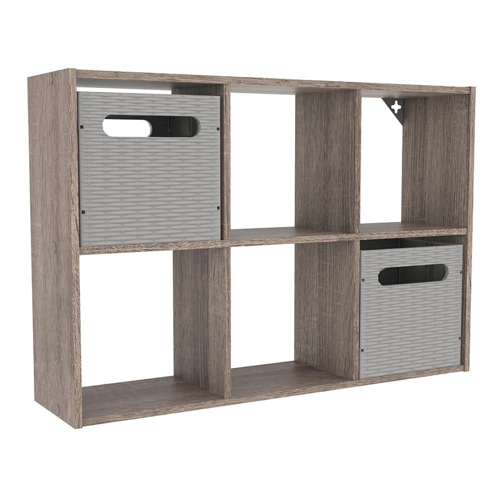 Weathered Gray Wood 6-Cube Floating Wall Organizer