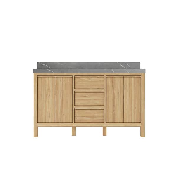 Willow Collections Elizabeth 60 in. W x 22 in. D x 36 in. H Double Sink Bath Vanity in Natural with 2" Piatra Quartz Top