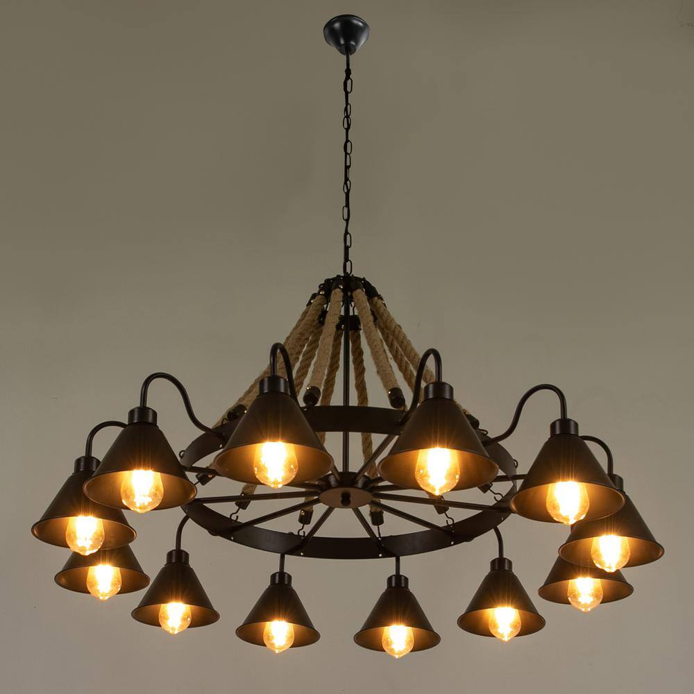 Black Metal 12-Light Geometric Island Chandelier