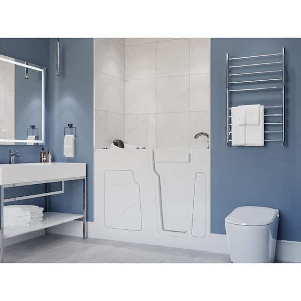 Safe Premier Series 28 in. L x 53 in. W Right Side Drain Air Jetted Bathtub in White with Fast Filling Faucet Set