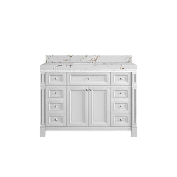 Willow Collections Paris 48 in. W x 22 in. D x 36 in. H Single Sink Bath Vanity in White with 2 in. Viola Brown qt. Top