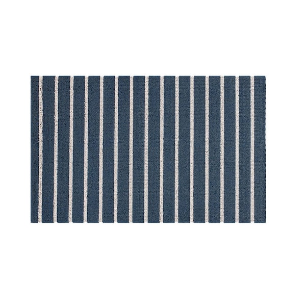 Nautica Navy Stripe 16 in. x 24 in. PVC Door Mat