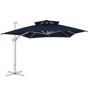 10ft. 2-Tier Aluminum Squrare Patio Offset Umbrella Cantilever Umbrella, 360° Rotation Device & Cross Base Navy Blue
