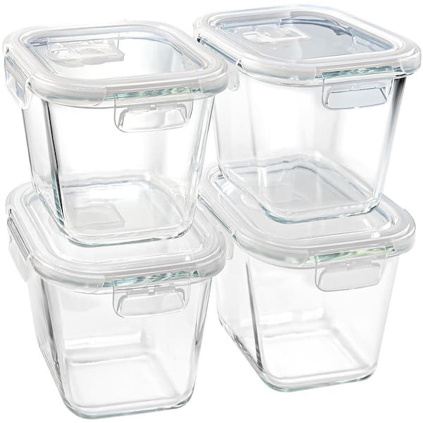 32 oz. Square Borosilicate Glass Food Storage Containers with Lids, 4-Pack, Microwave and Freezer Safe Meal Prep Bowls